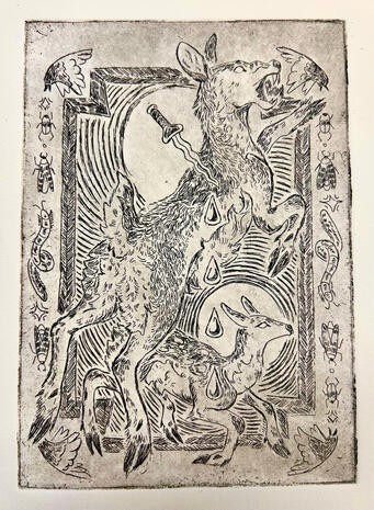 Doe {5 x 7 Intaglio style print, copper plate pressed onto stone hedge paper} - 2024